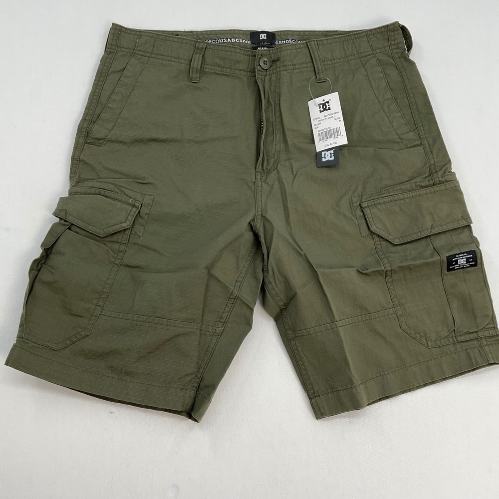 DC Shoes Mens Ripstop Cargo 21 Shorts Olive Green Relaxed Fit ADYWS03046 Size 31